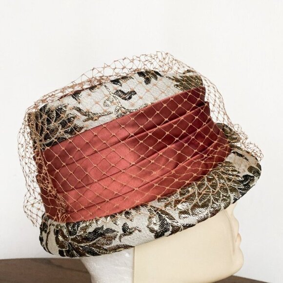 Vintage Gold Lamé Floral Net  Detail Bucket Hat S - Picture 7 of 12